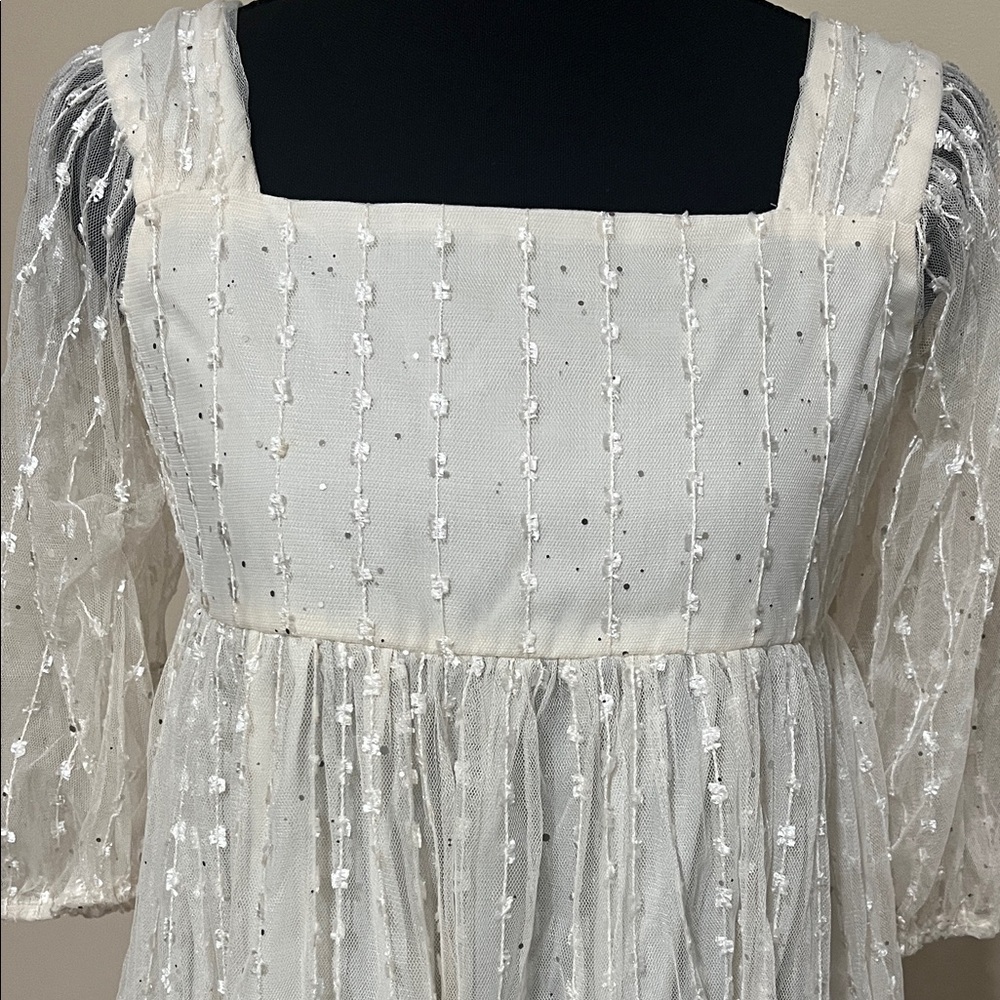 Elegant Off White/Cream Dress with Sheer Sleeves - Picture 2 of 5